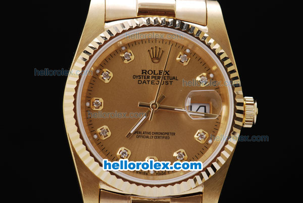Rolex Datejust Automatic Movement Full Gold with Gold Dial and Diamonds Marking - Click Image to Close